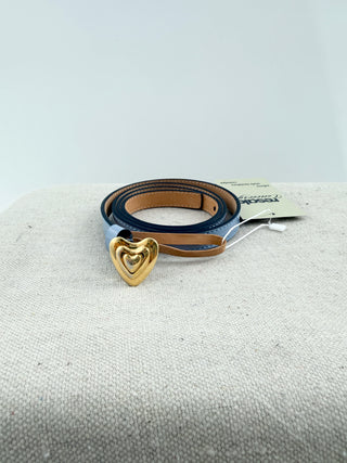 Escada thin patent leather vintage belt with heart buckle, 80