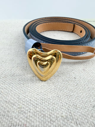 Escada thin patent leather vintage belt with heart buckle, 80