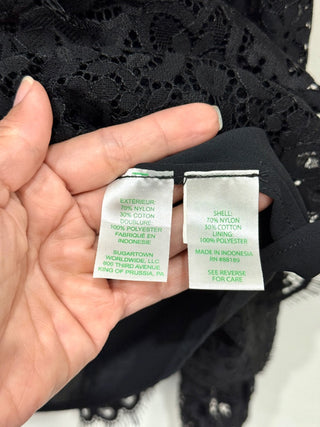 Lilly Pulitzer Jacelynne Long Sleeve Delicate Lace Blouse Black Women's Size M