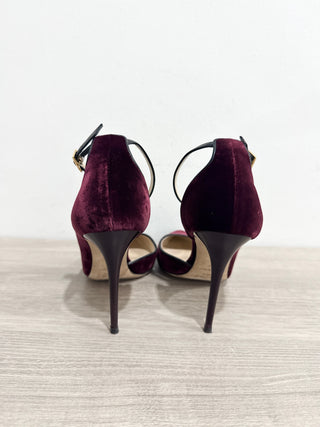 Jimmy Choo Lucy 85 Velvet Half-d'Orsay Stilettos Heel Pump Bordeaux Red Women 37