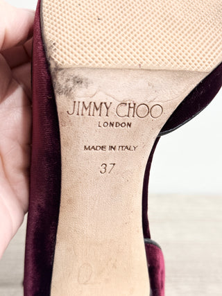 Jimmy Choo Lucy 85 Velvet Half-d'Orsay Stilettos Heel Pump Bordeaux Red Women 37