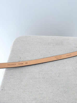 Escada thin patent leather vintage belt with heart buckle, 80