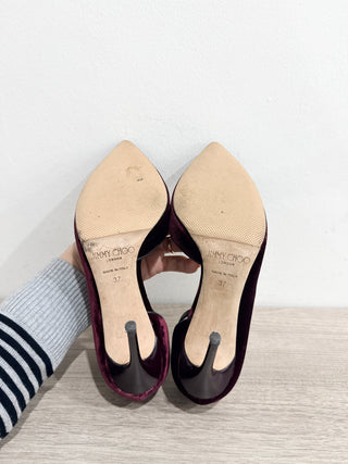 Jimmy Choo Lucy 85 Velvet Half-d'Orsay Stilettos Heel Pump Bordeaux Red Women 37