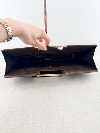 Shanghai Tang suede embroidered east west clutch bag