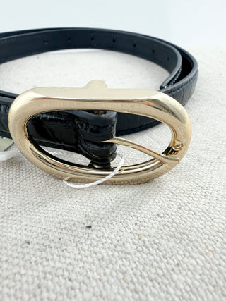 Anine Bing textured patent leather small signature link belt, M/L