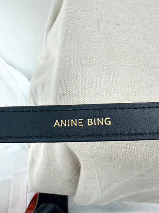 Anine Bing textured patent leather small signature link belt, M/L