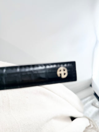 Anine Bing textured patent leather small signature link belt, M/L
