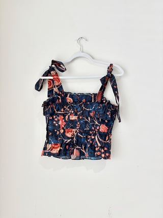 Ulla Johnson Cleo Floral Printed Ruffle Tie Tank Top Blue/Orange Womens Size 2