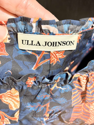Ulla Johnson Cleo Floral Printed Ruffle Tie Tank Top Blue/Orange Womens Size 2
