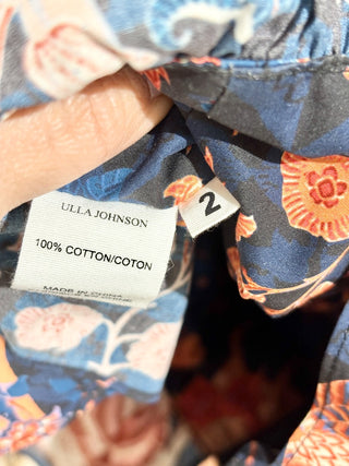 Ulla Johnson Cleo Floral Printed Ruffle Tie Tank Top Blue/Orange Womens Size 2