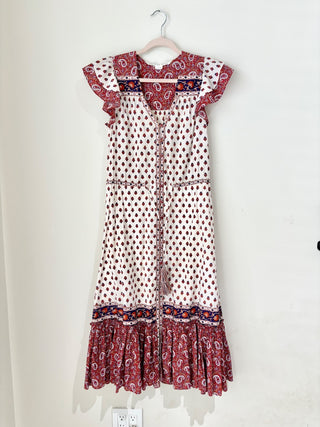 Veronica Beard Tinzia Mixed Paisley Tassel Midi Dress Red Multi Women's Small