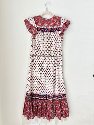 Veronica Beard Tinzia Mixed Paisley Tassel Midi Dress Red Multi Women's Small