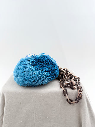 Carolina Santo Domingo round raffia bag with acrylic long chain