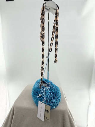 Carolina Santo Domingo round raffia bag with acrylic long chain