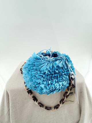 Carolina Santo Domingo round raffia bag with acrylic long chain