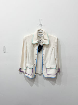 St. John crop knit jacket with pearl buttons, 10