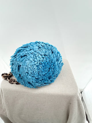 Carolina Santo Domingo round raffia bag with acrylic long chain