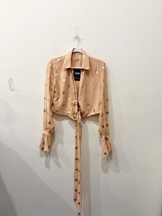 Camila Coelho shirt with tie and metallic dots, S