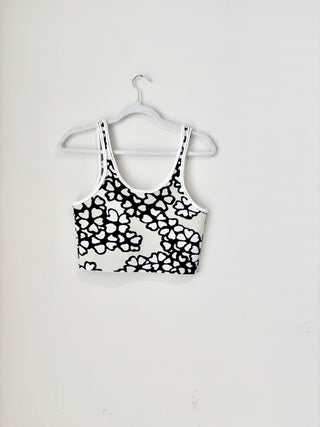 3.1 Phillip Lim Floral Jacquard Sleeveless Crop Tank Top Black/White Women's XS