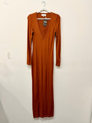 L'Academie ribbed V neck long dress, S
