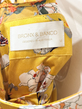 Bronx & Banco Narciss Floral V-Neck Ruffle Trim Maxi Wrap Dress Yellow Womens M