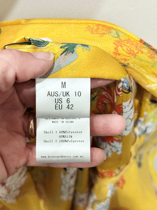 Bronx & Banco Narciss Floral V-Neck Ruffle Trim Maxi Wrap Dress Yellow Womens M