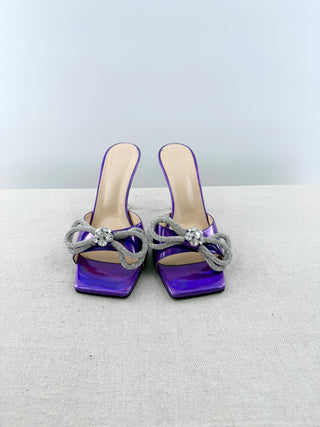 Mach and Mach metallic mule sandal with crystal bow, 41