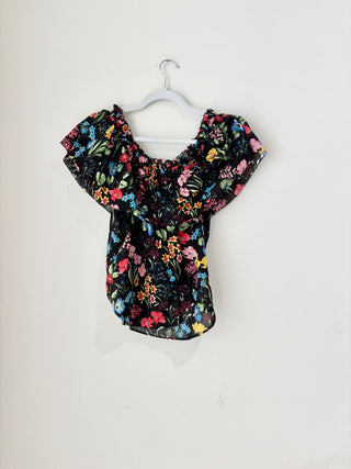 Cara Cara Botanical Print Layered Off-The-Shoulder Blouse Black Multi Women's S