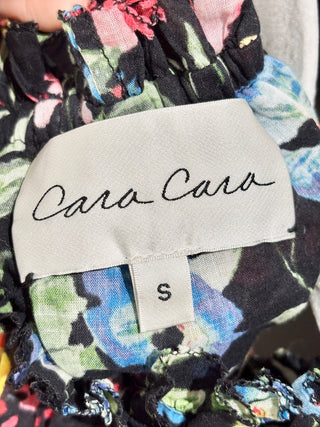 Cara Cara Botanical Print Layered Off-The-Shoulder Blouse Black Multi Women's S