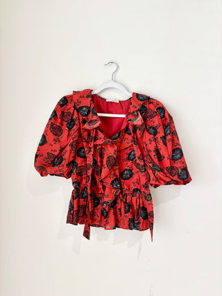 Ulla Johnson dark orange pattern ruffle top, 0
