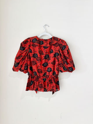 Ulla Johnson dark orange pattern ruffle top, 0