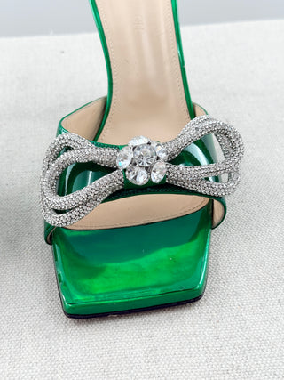 Mach and Mach metallic mule sandal with crystal bow, 41