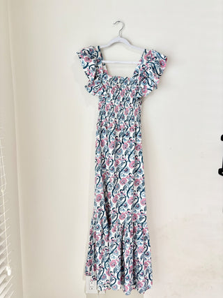 Anna Cate white blue pink pattern maxi dress, XS
