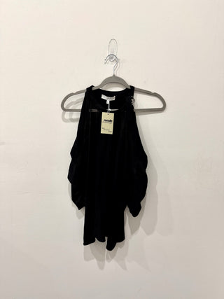 IRO Mya 3/4 Sleeve Cold Shoulder Lace Trim Blouse Top Black Women's Size 38 / 4