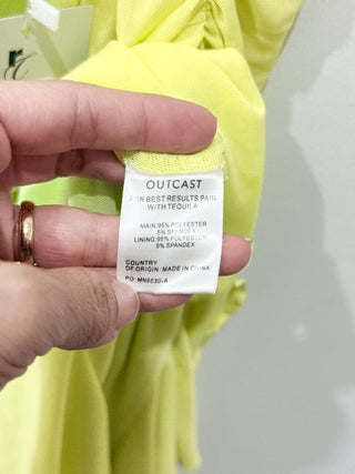 Outcast Annika Sleeveless Halter Ruched Ruffle Mesh Mini Dress Chartreuse XXS