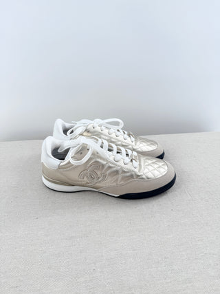Chanel laminated calfskin suede quilted CC women sneakers                                                                                                                                                                                        laminated calf