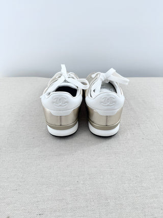 Chanel laminated calfskin suede quilted CC women sneakers                                                                                                                                                                                        laminated calf