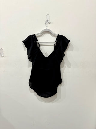 Veronica Beard Cold Shoulder Ruffle Trim V-Neck Blouse Top Black Women's Size 4