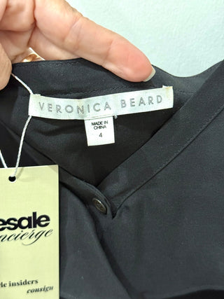 Veronica Beard Cold Shoulder Ruffle Trim V-Neck Blouse Top Black Women's Size 4