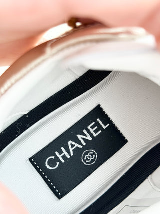 Chanel laminated calfskin suede quilted CC women sneakers                                                                                                                                                                                        laminated calf