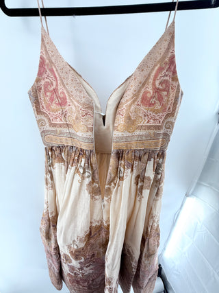 Zimmermann Illustration Draped Fit & Flare Midi Dress Cream Paisley Womens 3 / L