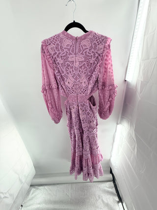 Alexis Zendaya Embroidered Lace Cut Out Maxi Dress Lilac Macrame Women's Small