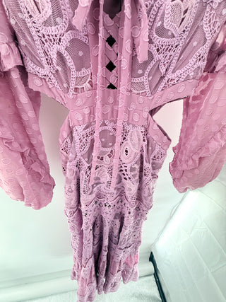Alexis Zendaya Embroidered Lace Cut Out Maxi Dress Lilac Macrame Women's Small