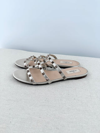 Valentino metallic rockstuds slide sandals, 40