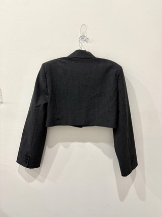 NWT Zara Crop Pinstripe Notched One-Button Blazer Dark Gray Women's Size Medium