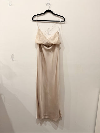 Song of Style pearl chain strap lace trim maxi dress, S