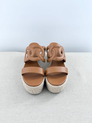 Hermes raffia and leather wedges Ithea 30 espadrille, 39