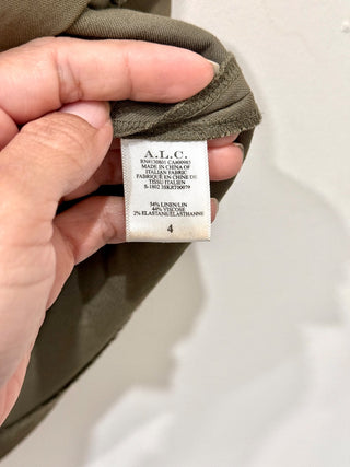 A.L.C. Bryce Linen Blend High Rise Belted A-Line Mini Skirt Green Women's Size 4