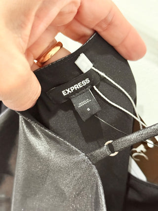 Express silver gray lame sleeveless midi slip dress, S