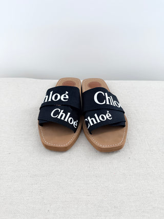 Chloe woody flat sandals logo ribbon, 39